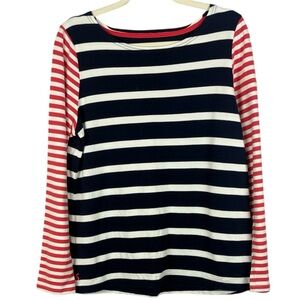 Joules Harbour 100% Cotton Navy and Red Striped Long Sleeve Top Size 10